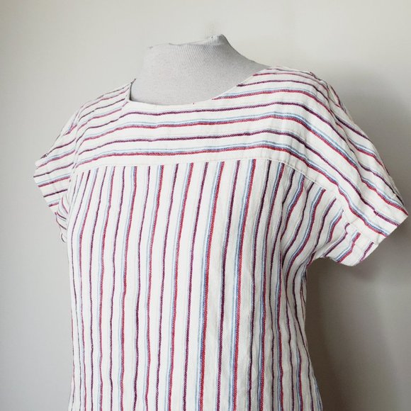 ANTHRO MO:VINT Linen Cream Striped Boho Lagenlook Shift Beach Dress - Picture 8 of 14